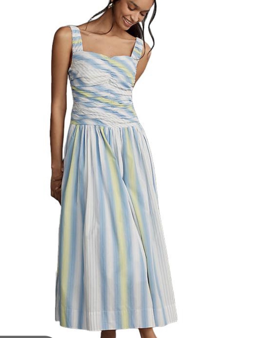 NWT By Anthropologie Square-Neck Drop-Waist Maxi Dress $178 MEDIUM Blue
